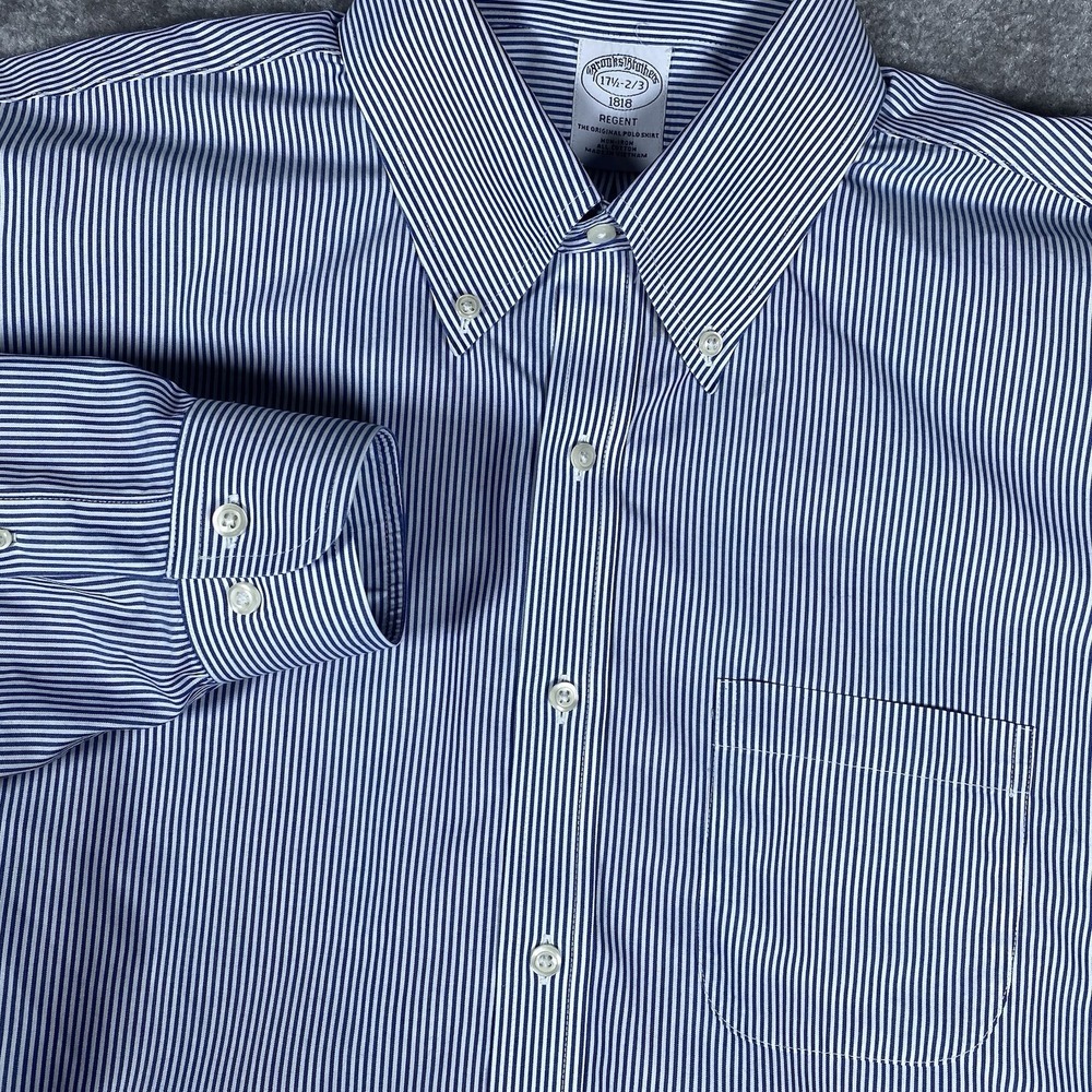 Brooks Brothers Regent Shirt Men's‎ 17.5-2/3 Blue Striped Long Sleeve Button Up